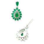 Beautiful 925 Sterling Silver Pendant Set in Beautiful Design and Green Stones with Hanging Tops